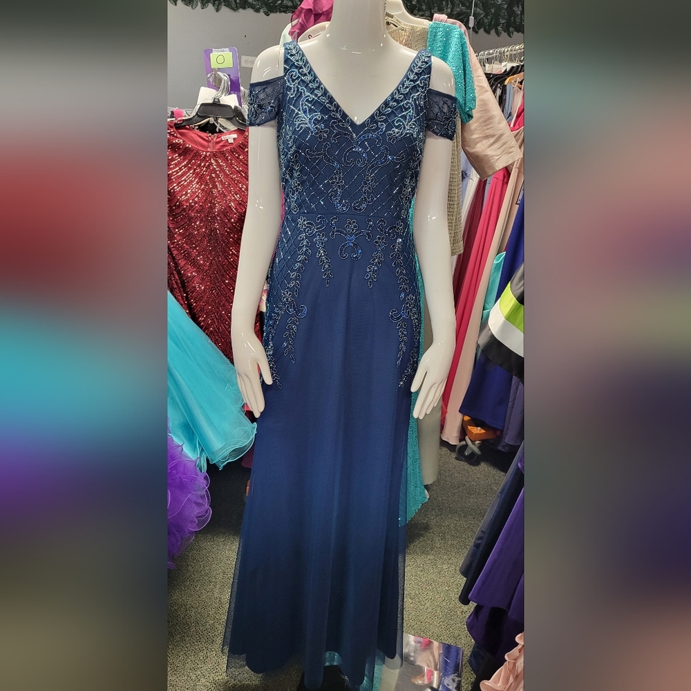 Adrianna Papell Blue Sequin Embellished Prom Gown